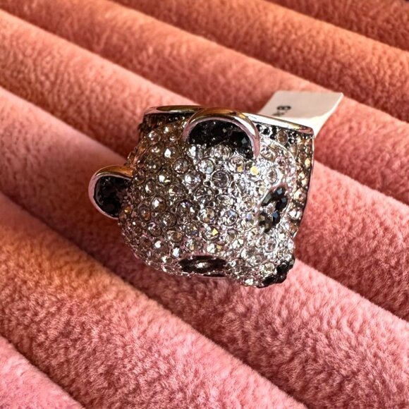 Park Lane Panda Bear Face Crystal Statement Ring Size 6 Silver Tone Rhinestones - Picture 9 of 12